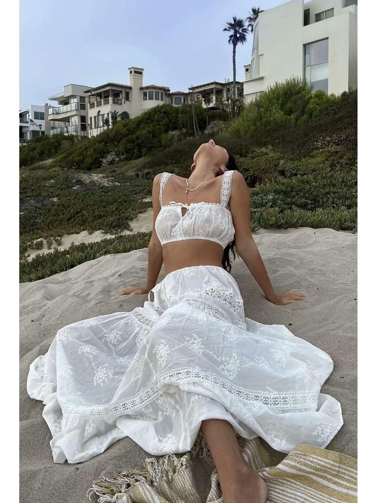 French Style One-Shoulder Lace Top & High-Waisted Patchwork Skirt Set 2024