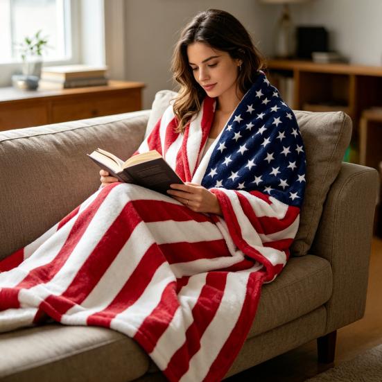 American Flag Flannel Blanket, Soft Patriotic Plush Throw Blanket, USA Stars And Stripes Blanket Gift for Veterans Sofa Couch 4th of July Decor