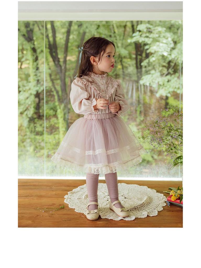 2025 Spring Vintage Puff Sleeve Lace Collar Shirt for Toddler Girls