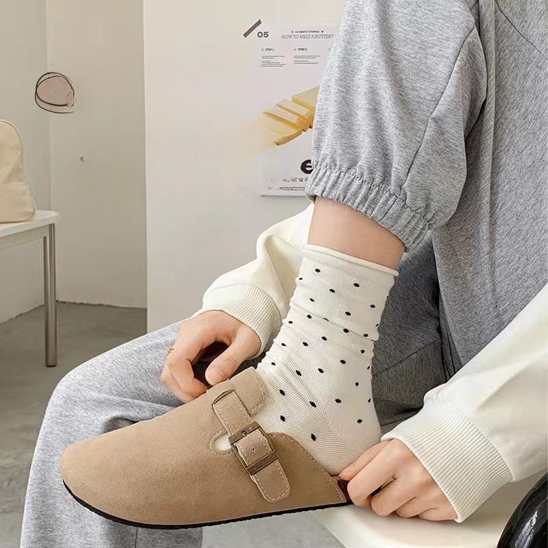 Spring and autumn mid-calf socks for women, summer thin and versatile, college-style, rolled-up polka dot sports, pile long socks