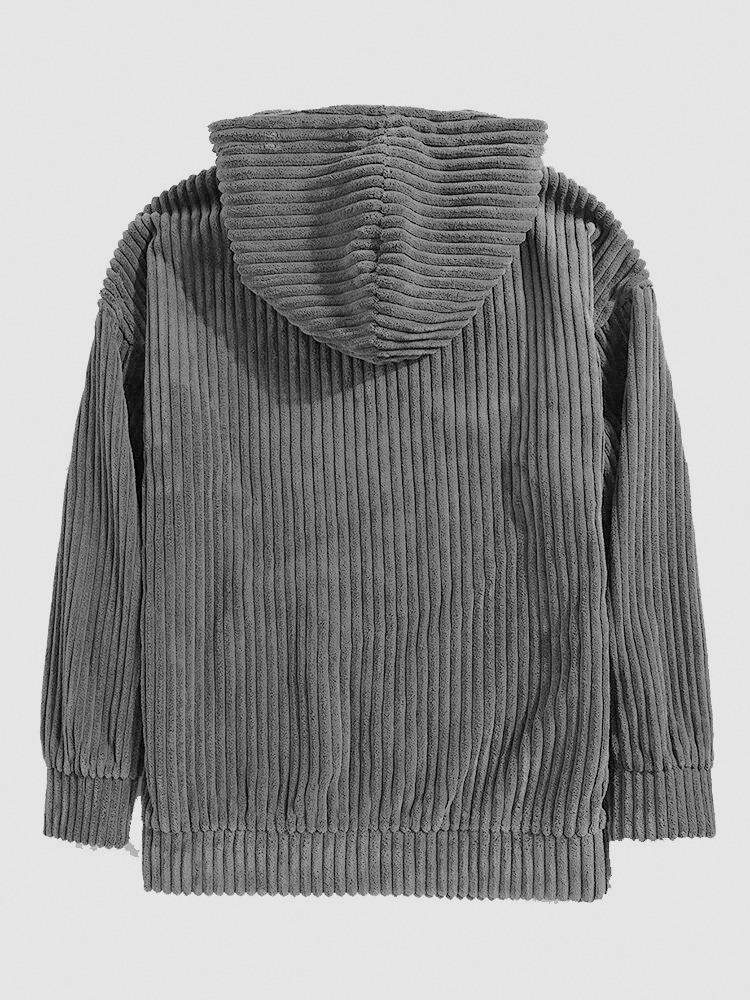 Herren Retro Cord Kapuzenpullover - Dickes Langarm mit Tasche