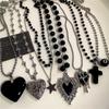 Gothic Punk Black Peach Heart Star Pendant Chain Necklace For Women Men Y2K Hip Hop Charm Trendy Jewelry Anniversary Accessories