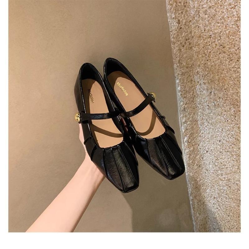 Studiolee temperament small square head folds word with shallow mouth Mary Jane bag head half slippers female summer