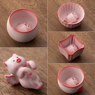 Tasse à thé en céramique dessin animé Petit cochon qui crache des bulles sous le fond Tasse à thé amusante Tasses à eau en porcelaine Mug