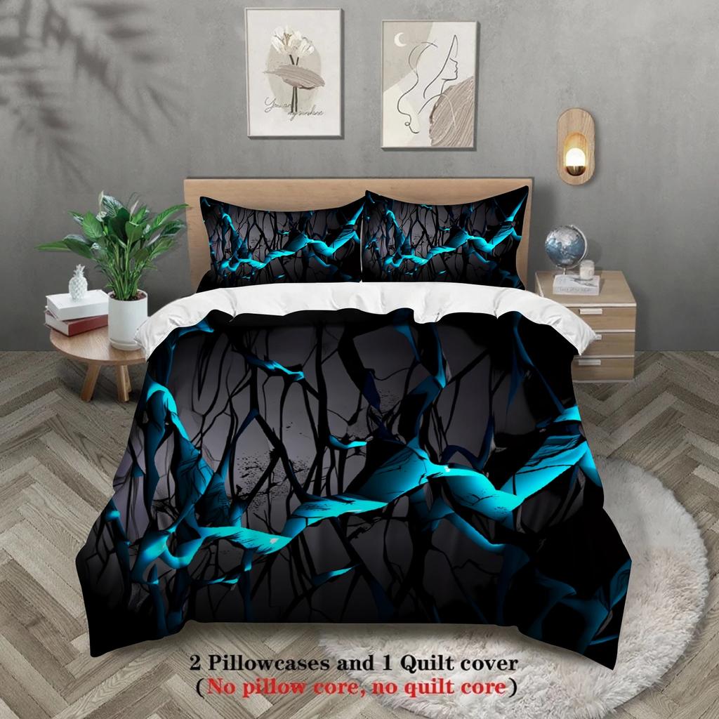 3Pcs Breathable Geometric Pattern Duvet Cover Set, All Season Machine Washable Bedding with Pillowcases Home Decor