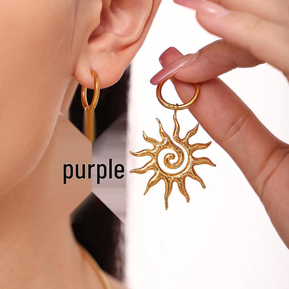 18k Gold-Plated Titanium Spiral Sun Pendant Necklace & Earrings Set