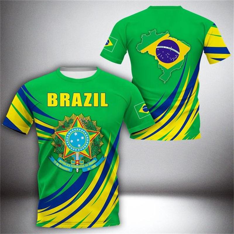 Quick Dried Brazilian Football T-shirts Men's Brazilian Flag Printed Short Sleeve Summer Sports Fitness Wear Fashion Men's Tops