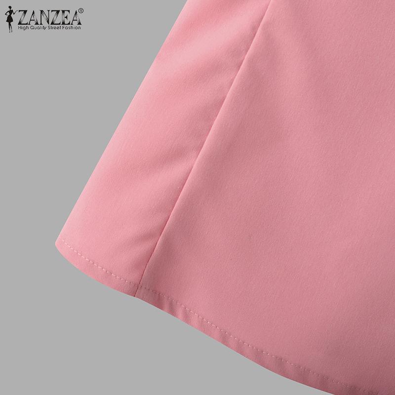 ZANZEA Womens Casual Summer Round Neck Short Sleeve Blouse