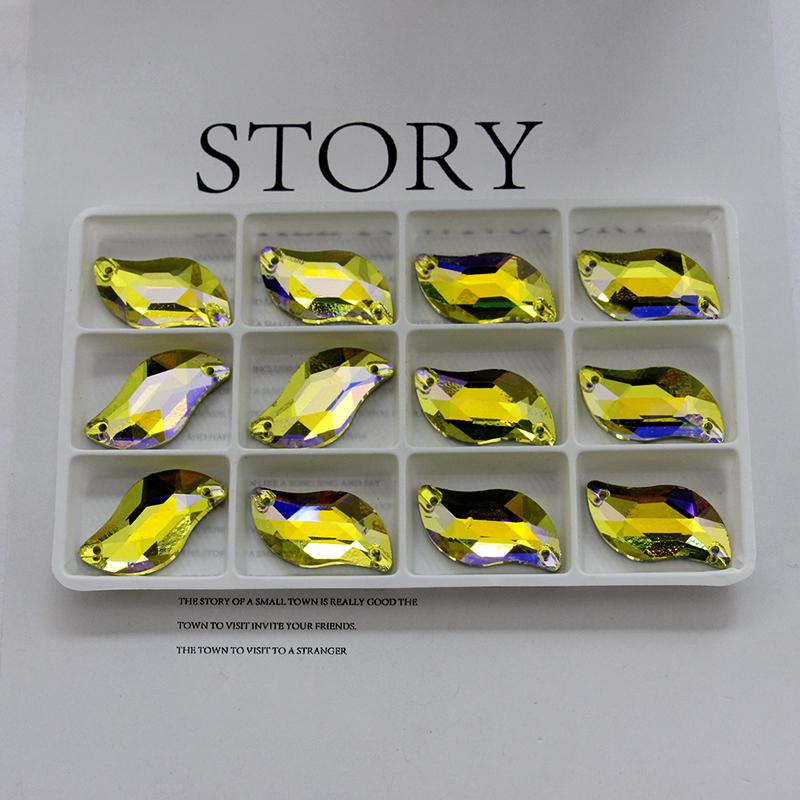 All Size All Color Ab S Shape Sew On Rhinestone Leaf Glass Crystal Sewing Flatback 2 Holes 6*12 10*20 14*30 for Dress Decoration