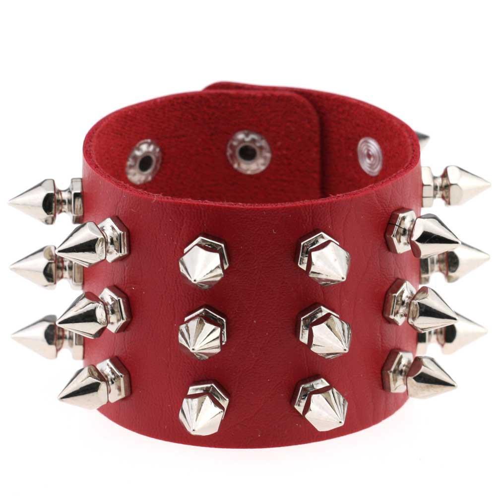 Erotic European and American punk non-mainstream exaggerated bracelets, tapered pointed rivets, three-row leather bracelets, bracelets, bracelets
