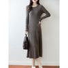 Women's Autumn/Winter Long Slimming Cashmere Wool Dress - French Round Neck Over-the-Knee Style