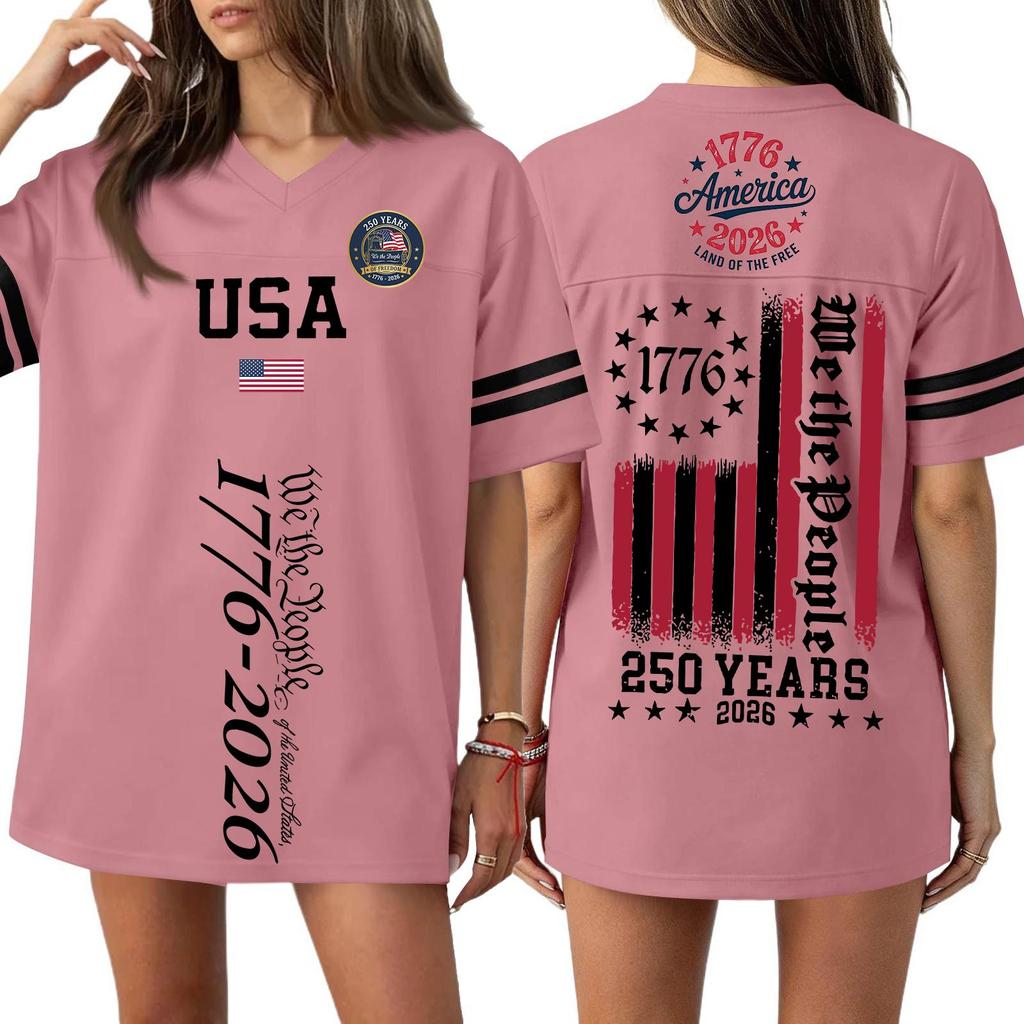 Women's Casual Fashion V-Neck Sports Independence Day Print Short Sleeve Sports T-Shirt Top