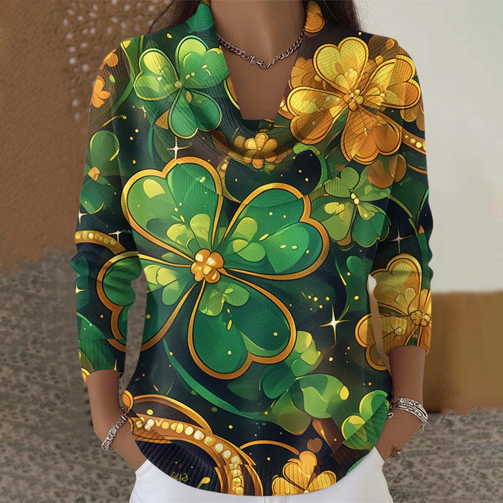 Dámský ležérní a módní svetr s dlouhým rukávem a potiskem, kulatým výstřihem