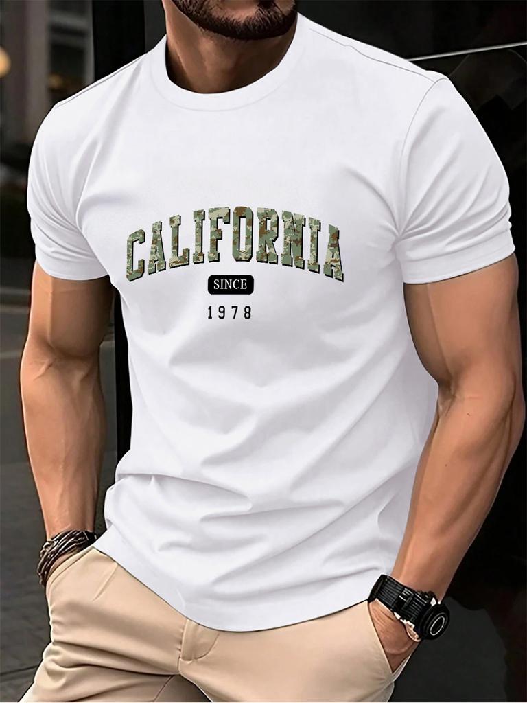 California Dal 1978 Stampa Uomo Maglietta Cotone Estate Girocollo Manica Corta Top Oversize Morbida Maglietta Casual Abbigliamento Maschile
