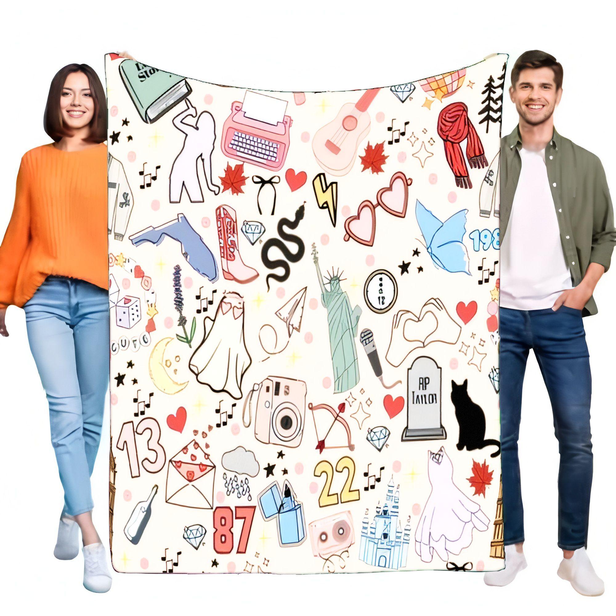 

Taylor Swift Eras Tour Blanket, Plush Soft Cozy Fleece Throw for Bed & Sofa, Swiftie Fan Merch Gift, Music Album Art Doodles Dec 100x150cm