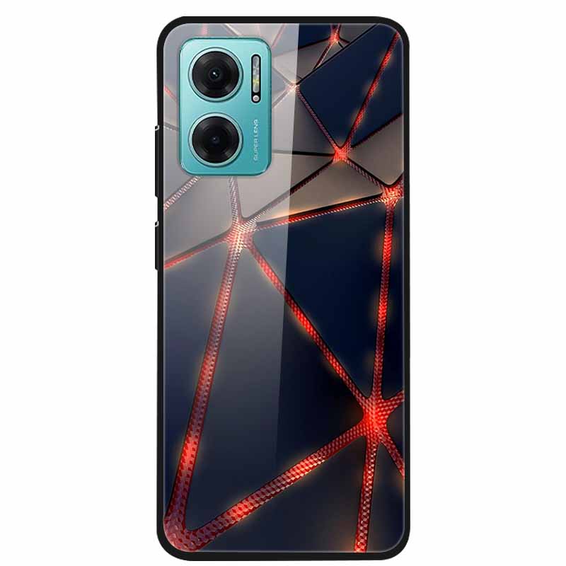 Case For Xiaomi Redmi Note 11E Luxury Tempered Glass Hard Back Cover For Redmi Note 11E Capa Shockproof Flower Funda Wolf Coque