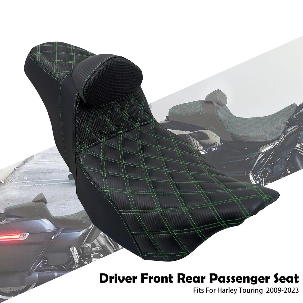 Motorcycle Driver Passenger Two-Up Seat With Backrest Cushions Leather Seat For Harley Touring Electra Street Road Glide 09-2023