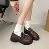 2025 Women's Fashionable Thick Bottom Loafers Round Toe Flat Heel Korean Style Pure Color Summer Shoes Rubber Sole
