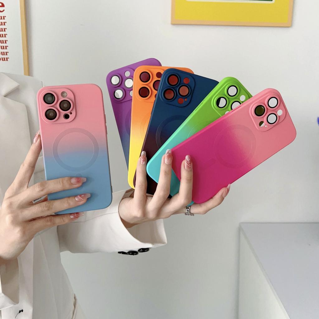 Luxury Magsafe Wireless Charge Gradient Pattern Phone Case For iPhone 15 14 13 12 11 Pro Max Plus Soft Magnetic Silicone Cover