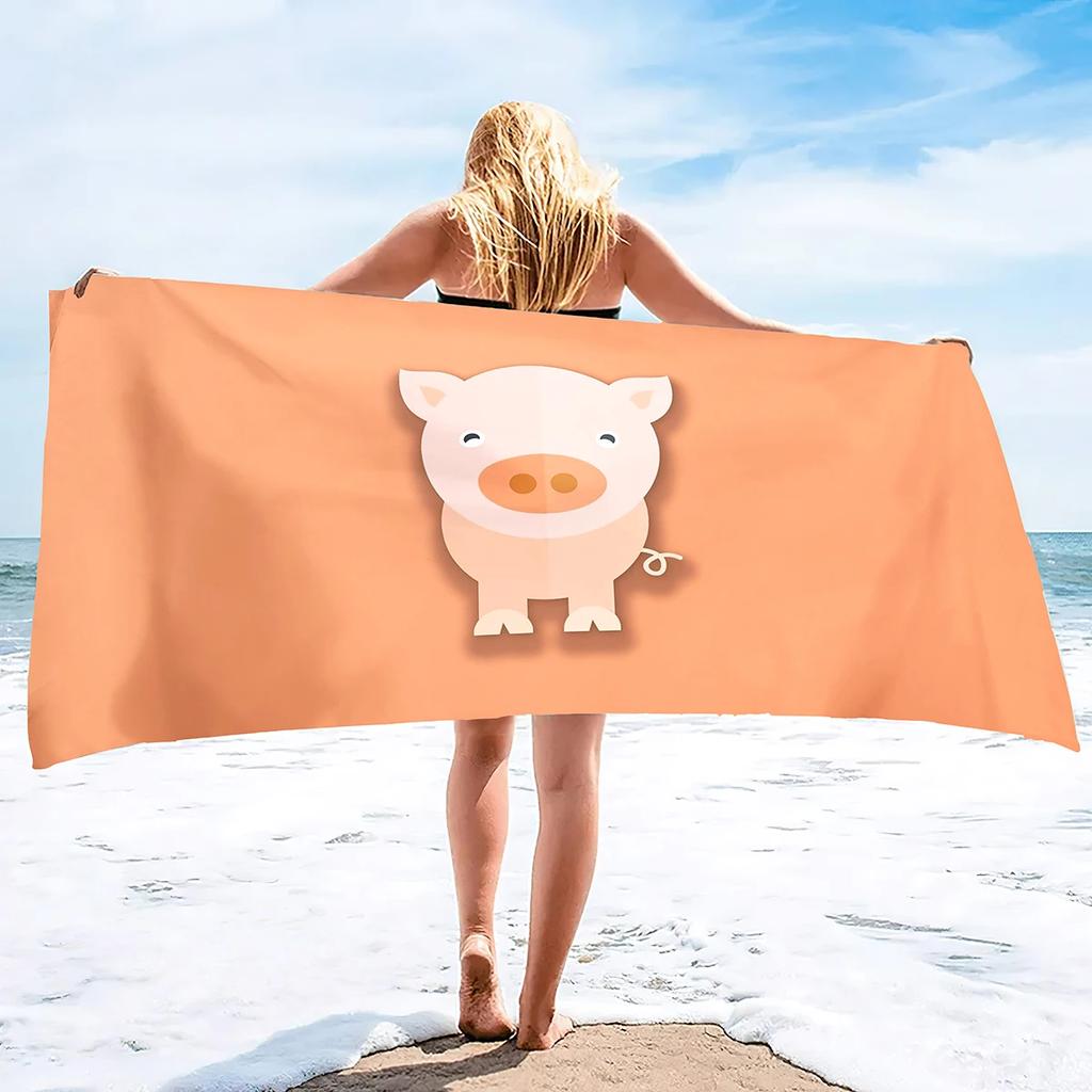 Cartoon Pig Beach Towel Oversized, Ultra Soft Microfiber Sand Free Beach Towels for Adults, Super Absorbent Quick Dry Pool Towel