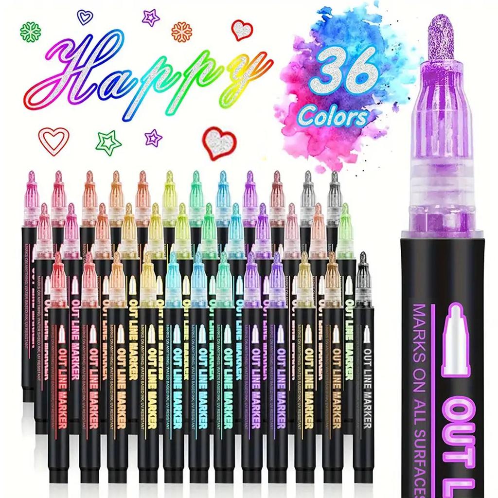 8/12/24/36/48/60 Colors Double Line Outline Highlighter Marker Pens