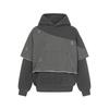 Mens Winter Fleece-Lined Hoodie With Asymmetrical Colorblock Patchwork Distressed Raw Hem Streetwear Loose Fit