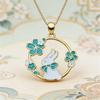 Cute Animal Female White Pink Blue Black Enamel Skeleton Flower Rabbit Pendant Necklace Gold Color Wedding Jewelry For Women