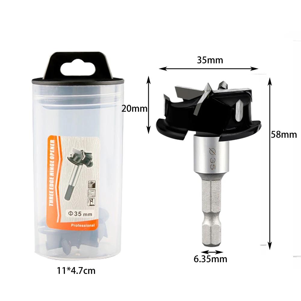 Hole Cutter 35mm Woodworking Hinge Hole Cutter With Limit Stop Triple-Blade For Drawer Cabinet 15° Angled-Blade Hole Punch