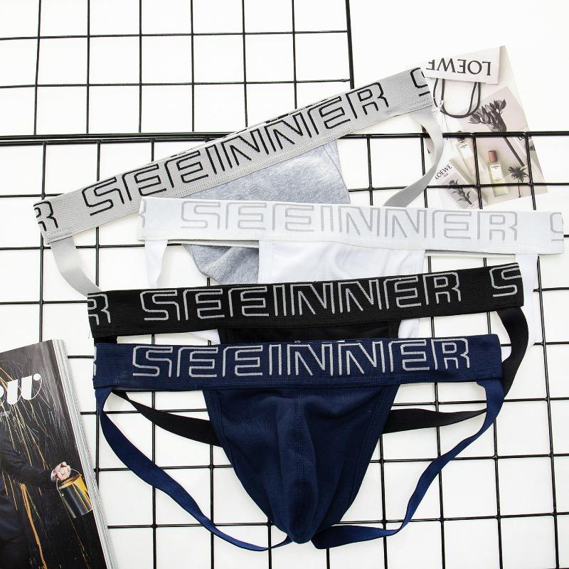 Men's Sexy Double Panties Sexy Thong Dress Panties Threaded Cotton U Convex Buttocks Panties