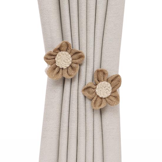 Handmade Crochet Flower Curtain Tieback, No Drilling Window Curtain Holders Ties Backs, Decorative Drape Curtain Holdbacks for Home Bedroom