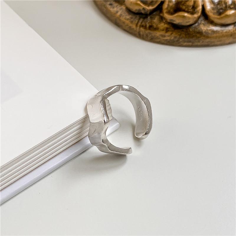 S925 Sterling Silver Wave Texture Ring - Women's Simple Retro Jewelry