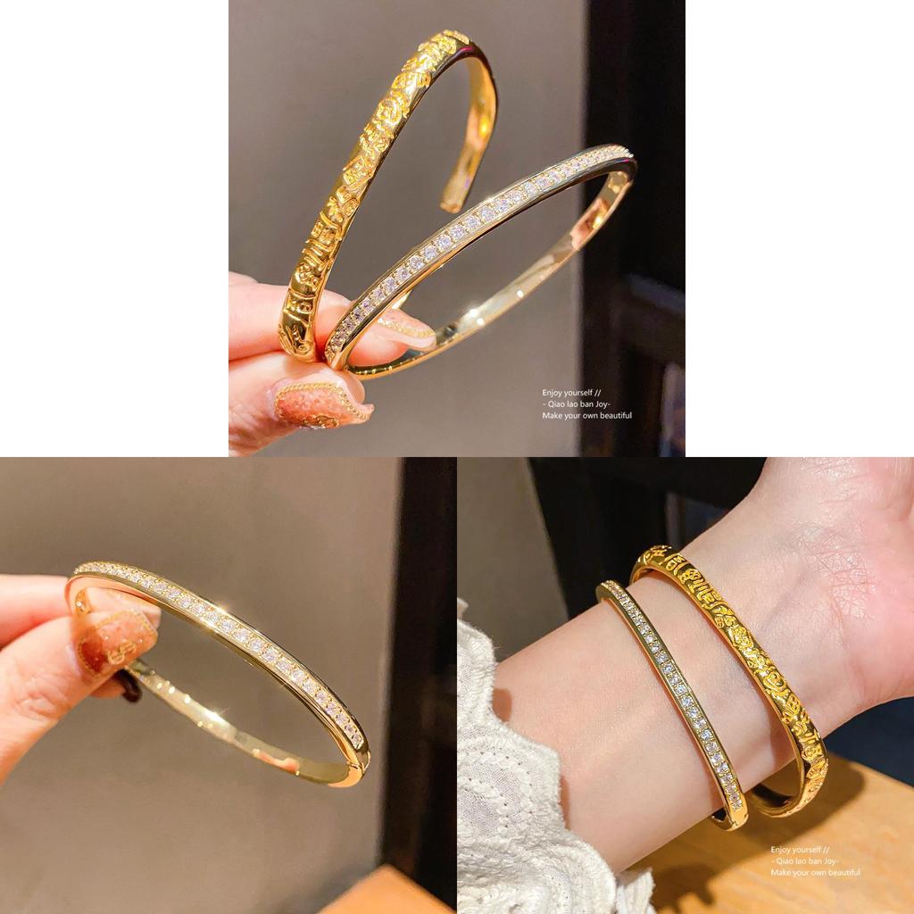 Luxury Copper Open Bracelet With Zircon Stones And Classic Round Elements For Women
