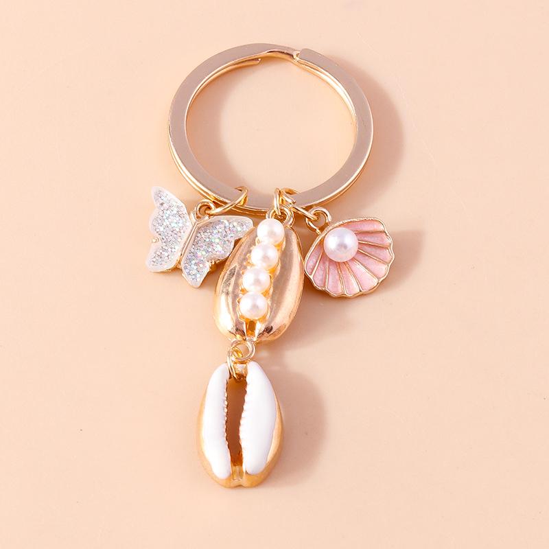 Cute Enamel Summer Beach Conch Shell Keychain Starfish Key Ring Pendant for Women Girls Handbag Decor DIY Handmade Jewelry Gift