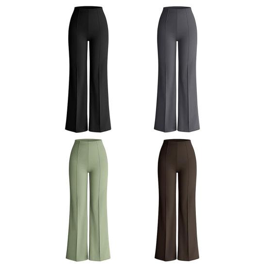 Women Pants Elastic High Waist Wide Leg Casual Trousers Solid Color Lounge Trousers Work Travel Daily Wear