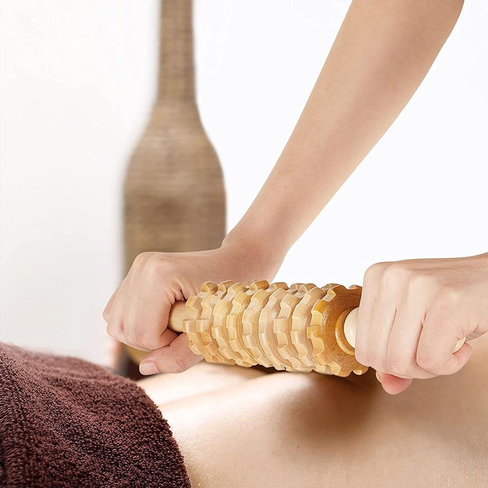 Wooden Roller Massage Stick for Full Body Muscle Relaxation Cervical Back Massager with Solid Wood Rollers