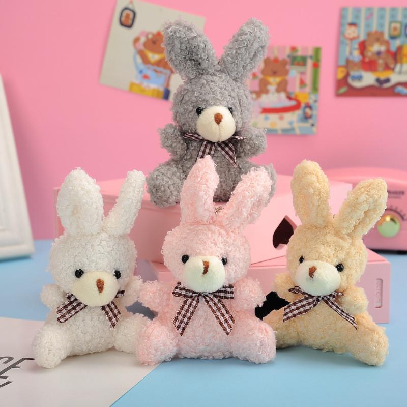 Adorable Plush Bunny Keychain Teddy Bear Style Soft And Fluffy Backpack Accessories