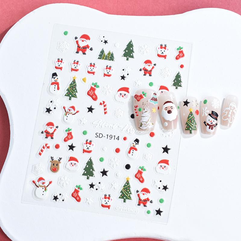 Christmas Lovely Cartoon Bowknot Santa Claus Snowman Christmas Tree Elk Snowflake Nail Art Stickers Xmas Cute Manicure Decals
