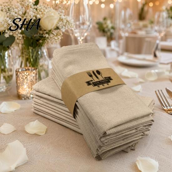 Farmhouse Style Napkins Rustic Linen Napkin, 16 Inch Cloth Solid Color Stitched Machine Washable Napkin for Dining Table Wedding Bridal Shower
