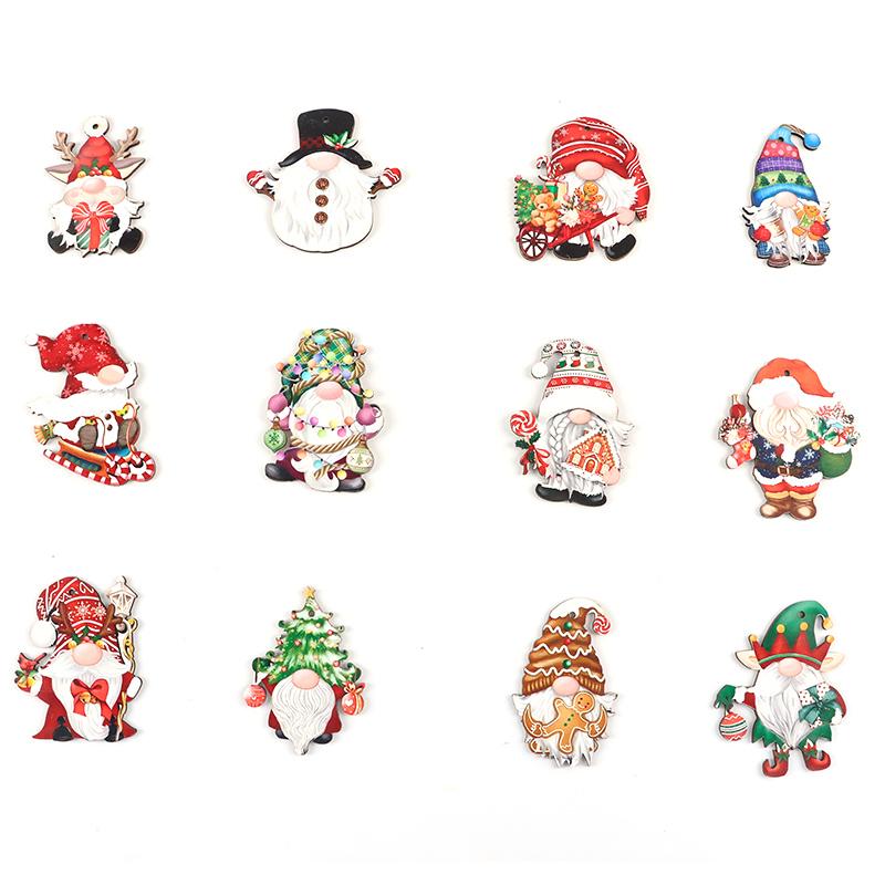 (12 Pcs/pack)Christmas Wooden Faceless Person Pendant Wooden Hanging Tag Painted Chip Children's Cartoon Holiday Decoration