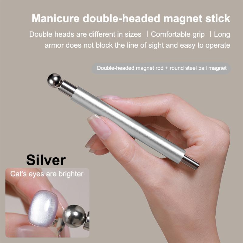 

Нейл-арт Магнітна паличка Магнітна кулька Котяче око Алюмінієва ручка Циліндричні Магнітні інструменти для УФ-гелю Двостороння Інструменти для дизайну нігтів срібний