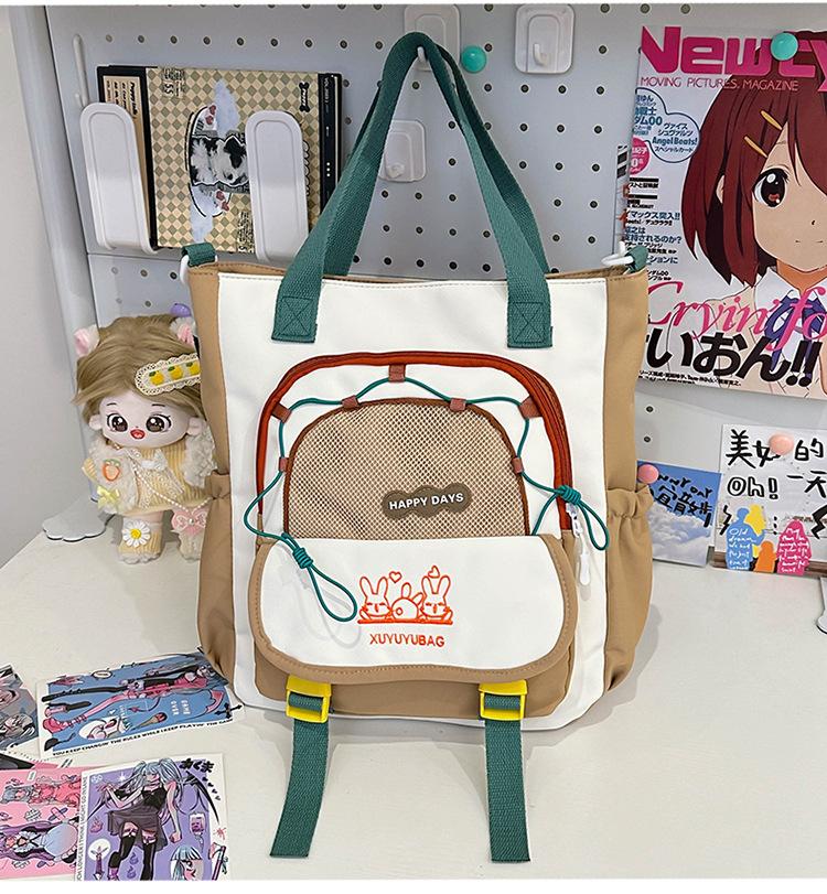 School Bag Cute Contrasting Color Small Fresh College Girl Messenger Bag Ins Large Capacity Student Class Shoulder Tote Bag