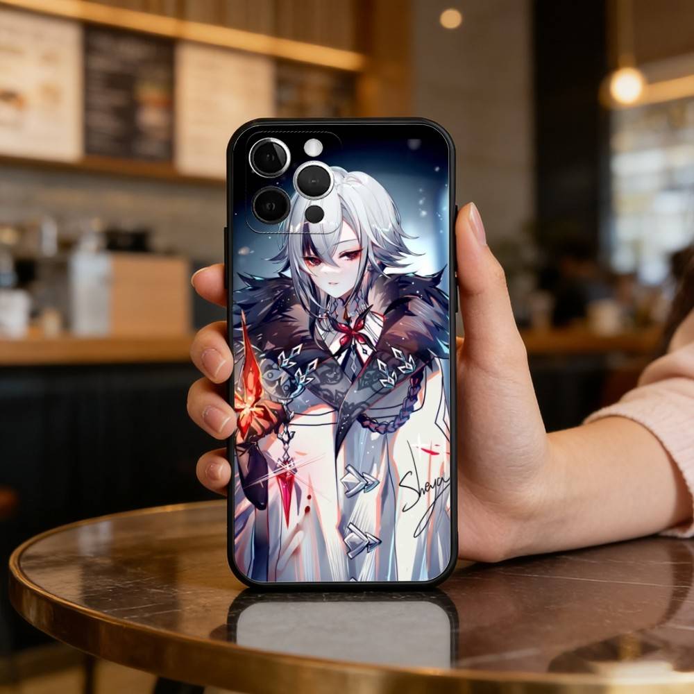 G-Genshin Arlecchino Impact Phone Case For iPhone 17,16,15,14,13,12,11 Plus,Pro Max,Soft Silicone Black Cover