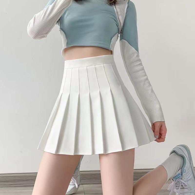 Skládaná sukně ve stylu preppy pro ženy v letní bílé barvě, krátká sukně, japonská sukně s vysokým pasem, slim, velká velikost, áčková sukně
