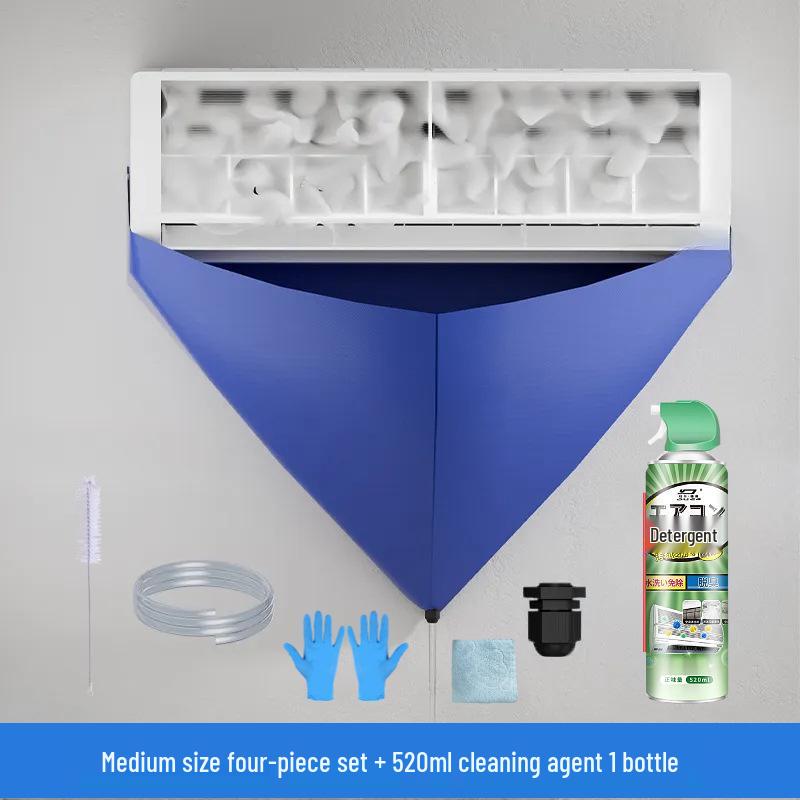 Air Conditioner Cleaning Kit: Water Collection Bag, Cover, Towel, Brush, Gloves & Pipe Protection - 4-in-1 Set.