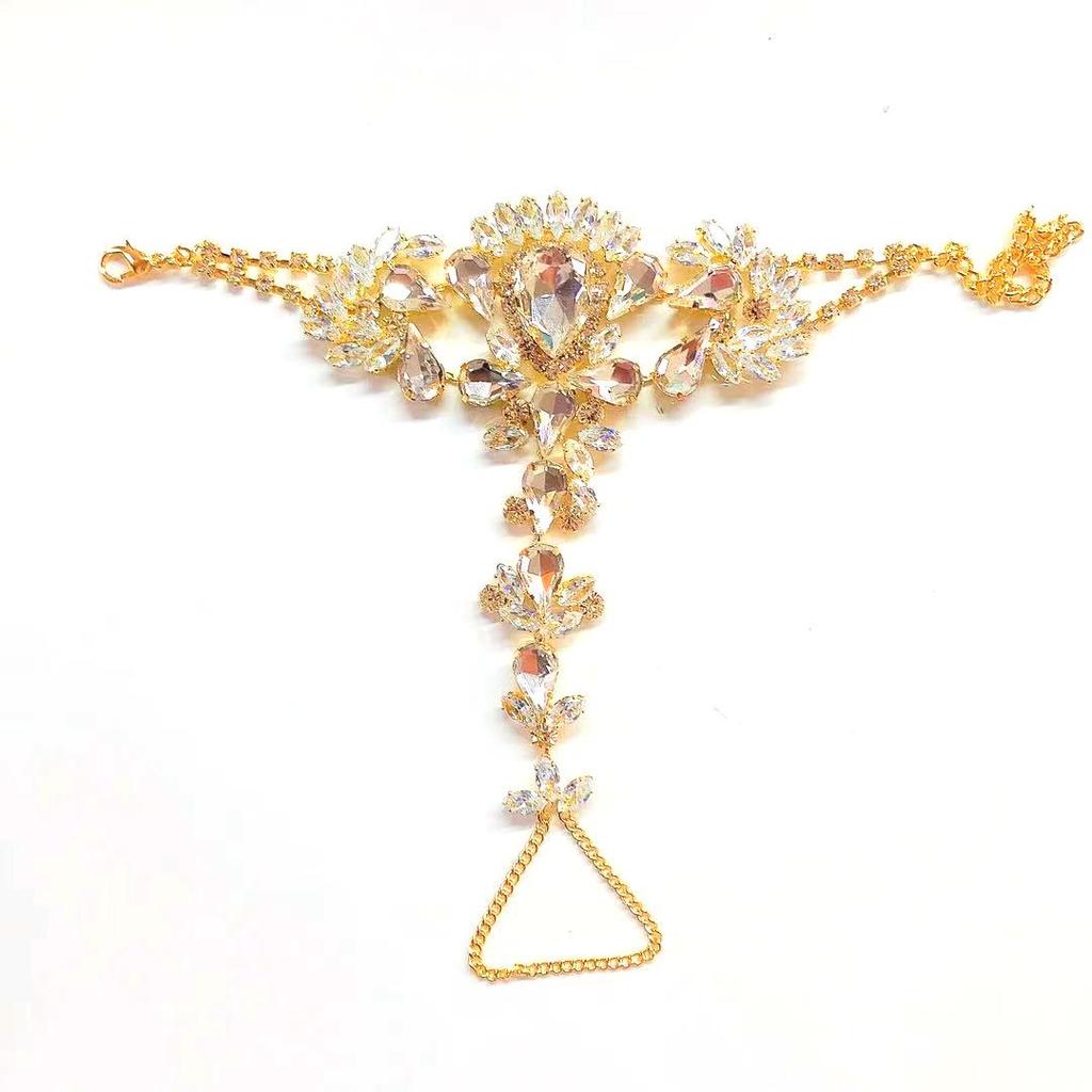 Zircon Bracelet Ring with Chain - Trendy Latin Dance Hand Accessory for Girls