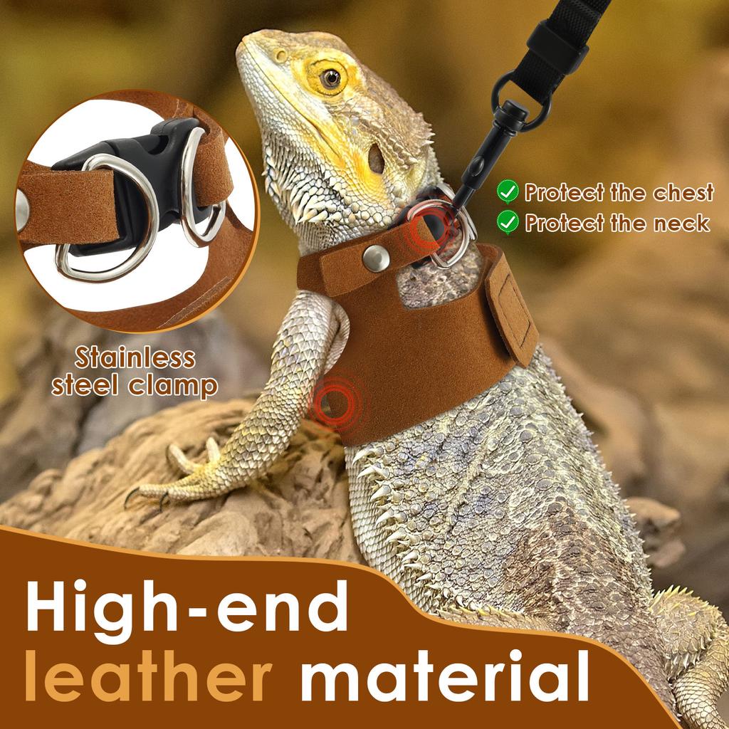 Juego de Arnés y Correa para Dragón Barbudo de 3 Piezas 3 Tamaños Ajustables Cuero Suave Arnés para Ardilla Accesorios para Reptiles para Animales Pequeños