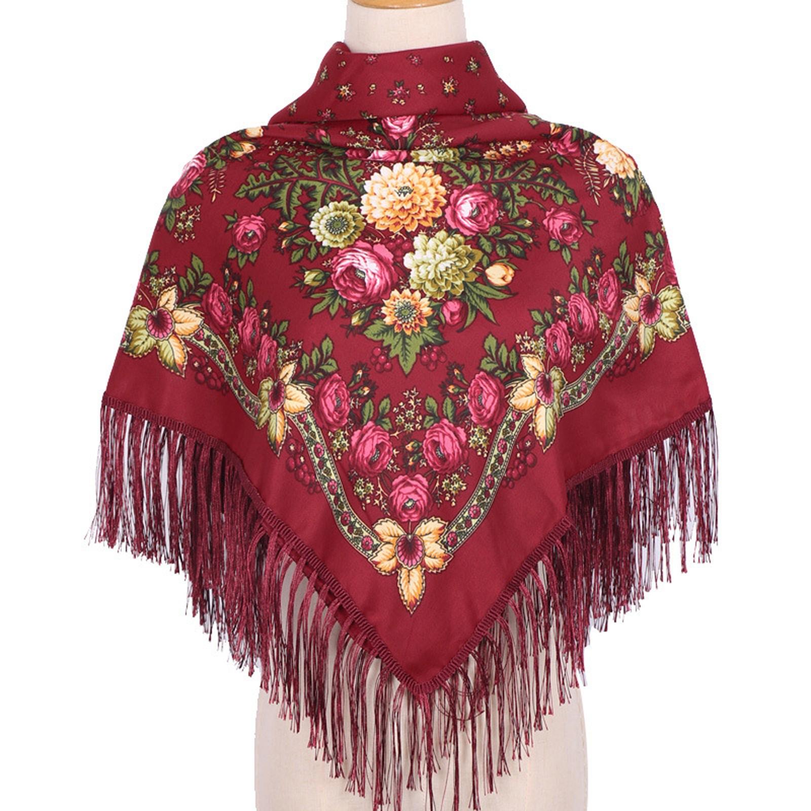 

Этнический тюрбан, шарф для головы, женский винтажный дорожный напечатанный платок с кисточками, верхняя одежда, напечатанный квадратный шарф One Size винный