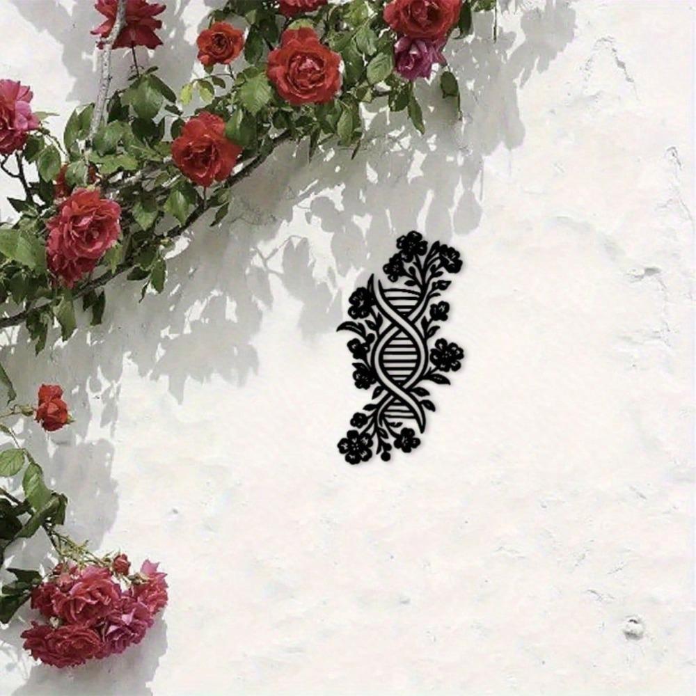 Black Flower DNA Helix Metal Wall Art for Indoor Outdoor Home Office Laboratory Decor Durable Science Gift