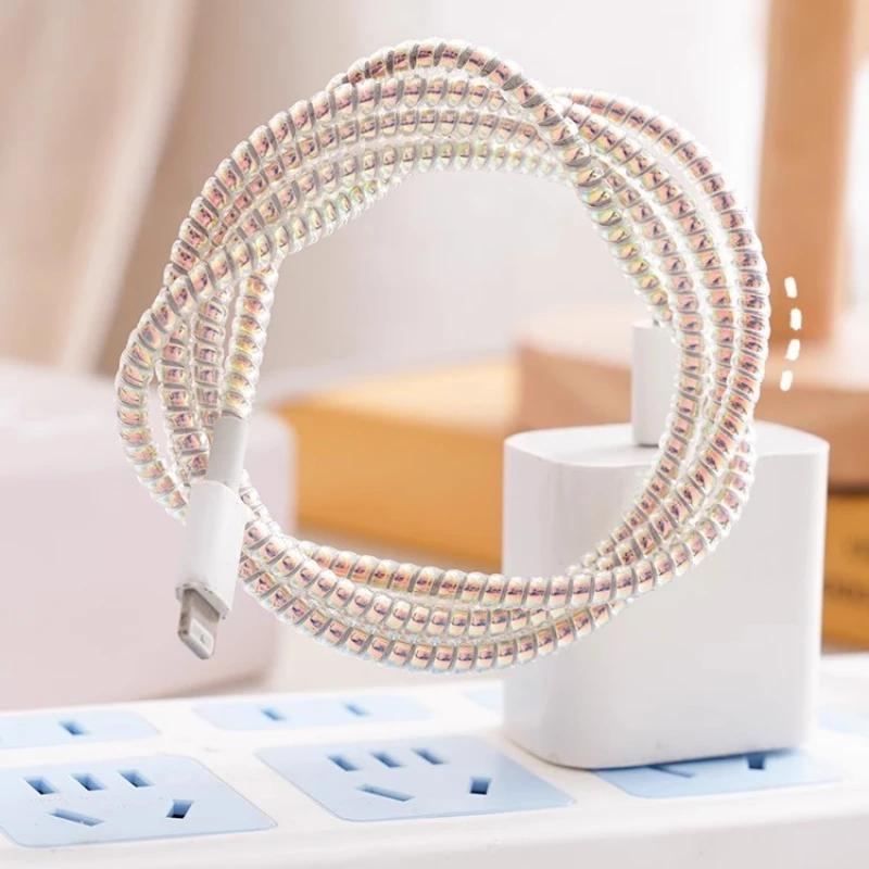 5pcs 1.5M USB Charging Data Line Cable Protector Wire Cord Protection Spring Wrap Cable Winder Organizer Home Desk Accessories