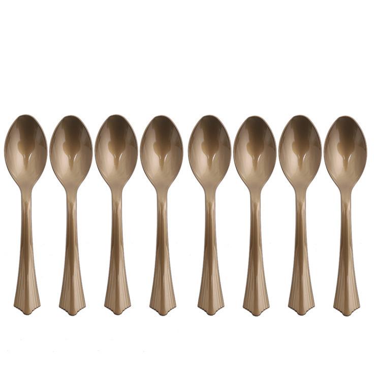 Einfarbiges Goldteller-Set Pappteller-Set Hochzeitsfeier Szenenarrangement Einwegmesser, -gabeln, -löffel, Geschirr